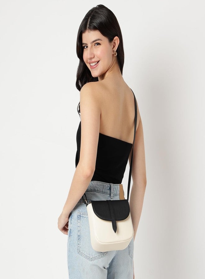 Fastrack RufflePlay Black Sling | Faux-Leather Women’s Handbag | Textured Flap Sling with Button Closure & Adjustable Strap - Image 3